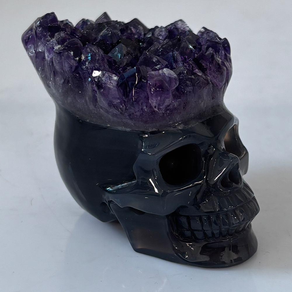 3 inch Amethyst Cluster Crown Crystal Skull - Hand Carved Natrual Crystal