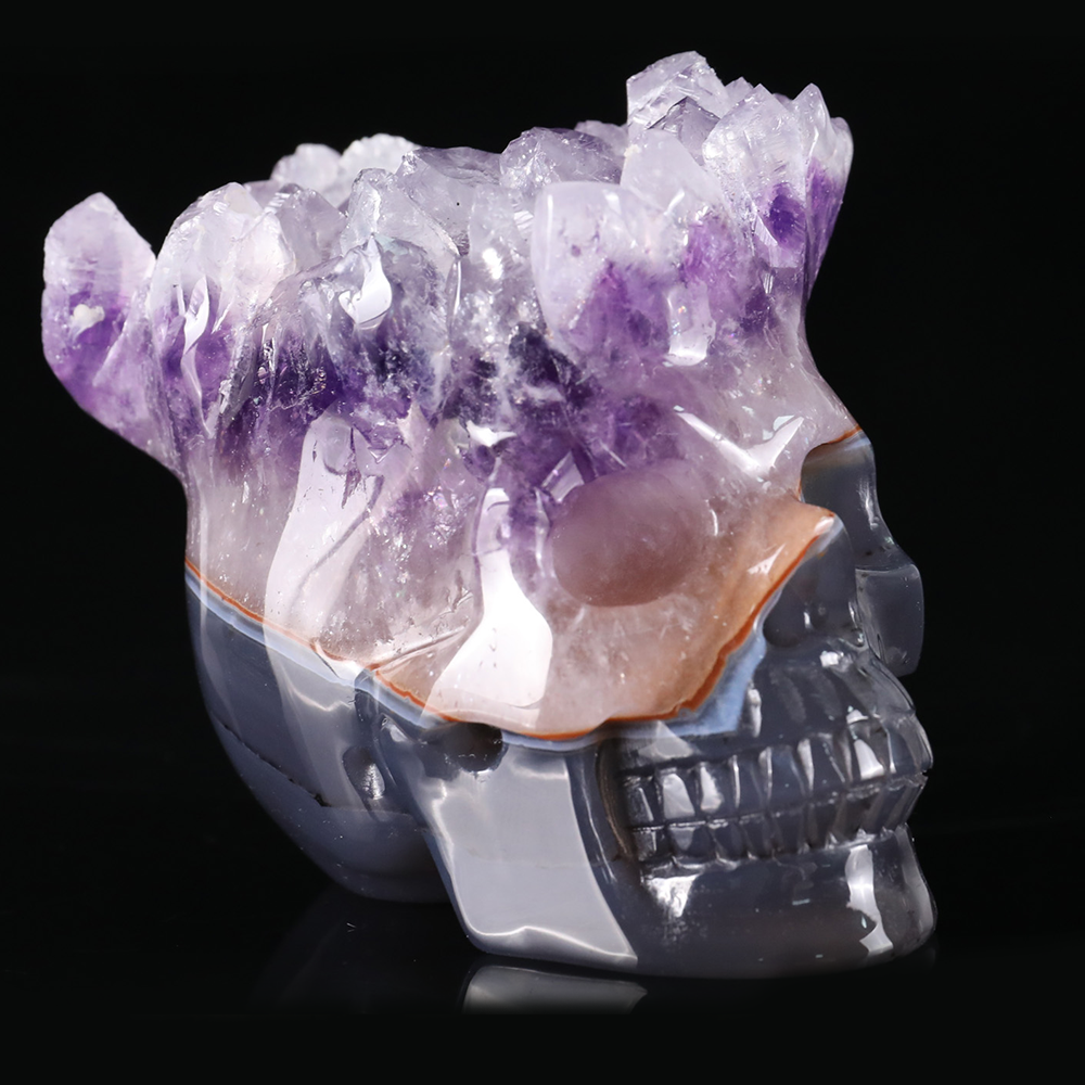 3 inch Amethyst Cluster Crown Crystal Skull - Hand Carved Natrual Crystal