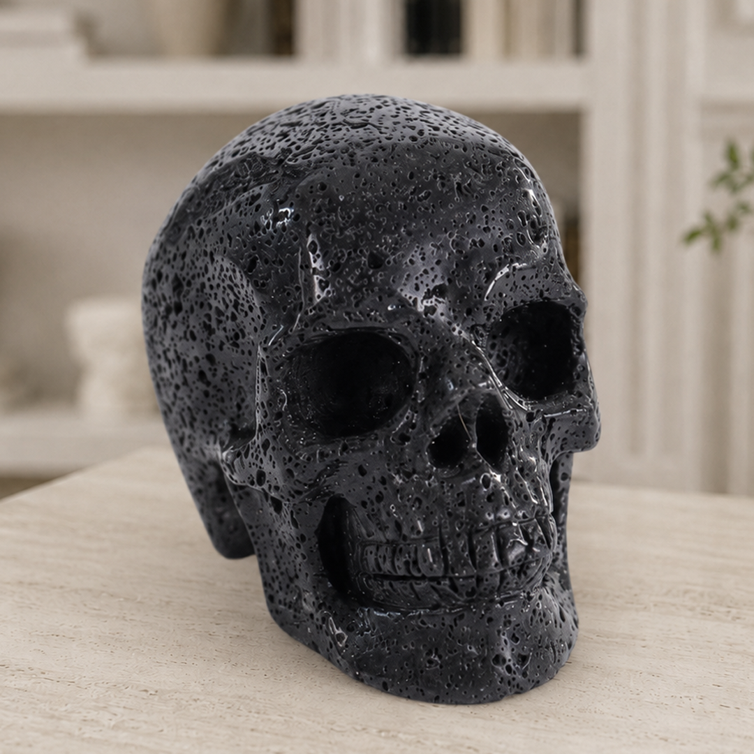4.5 Inch Hot Lava Stone Skull – Hand Carved Natural Stone