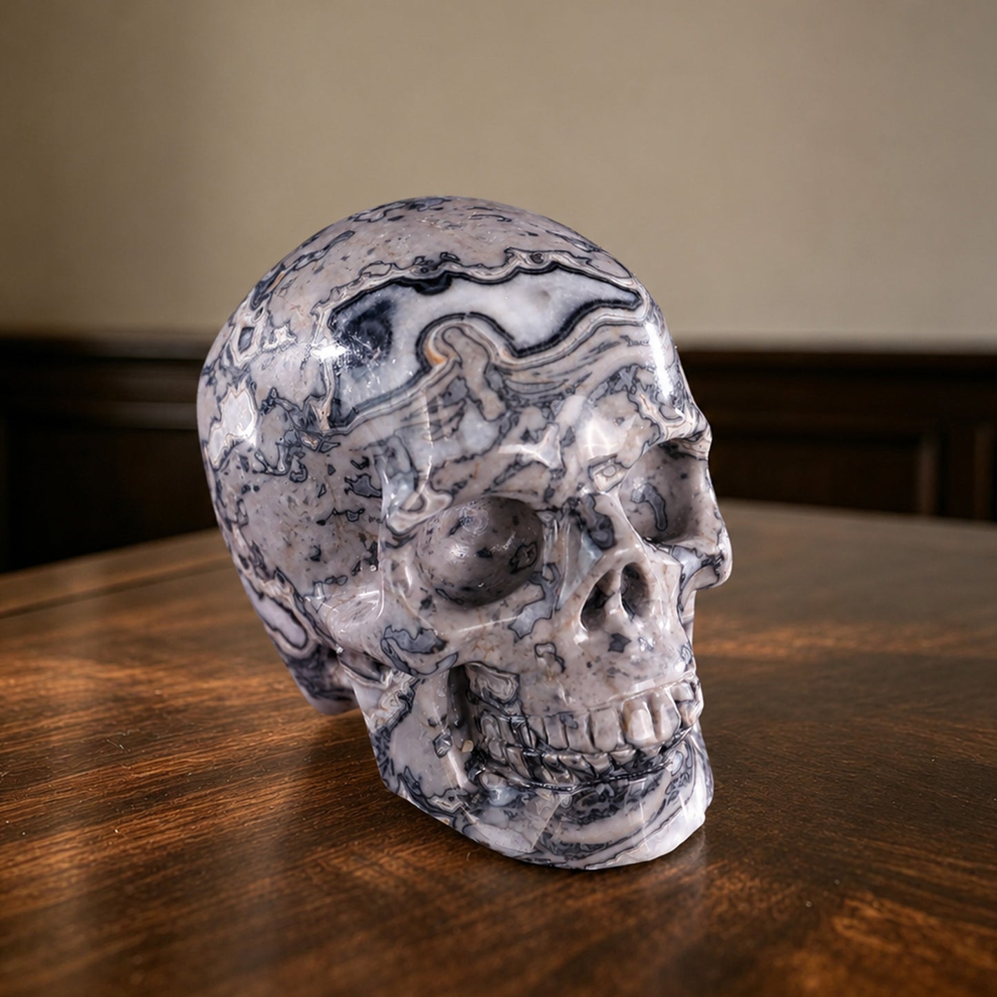 2 Inch Grey Picture Jasper Crystal Skull – Hand Carved Natural Stone