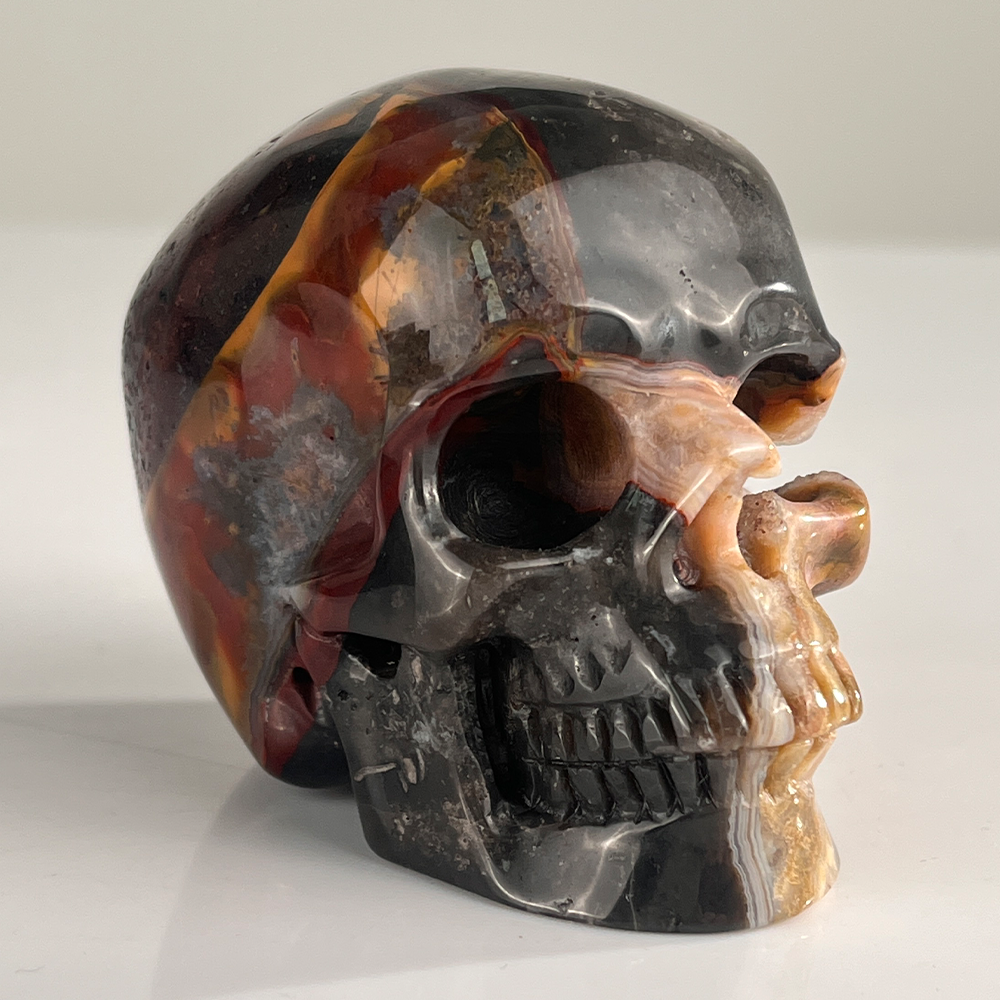 3" Red Crazy Lace Agate Crystal Skull - Pattern H