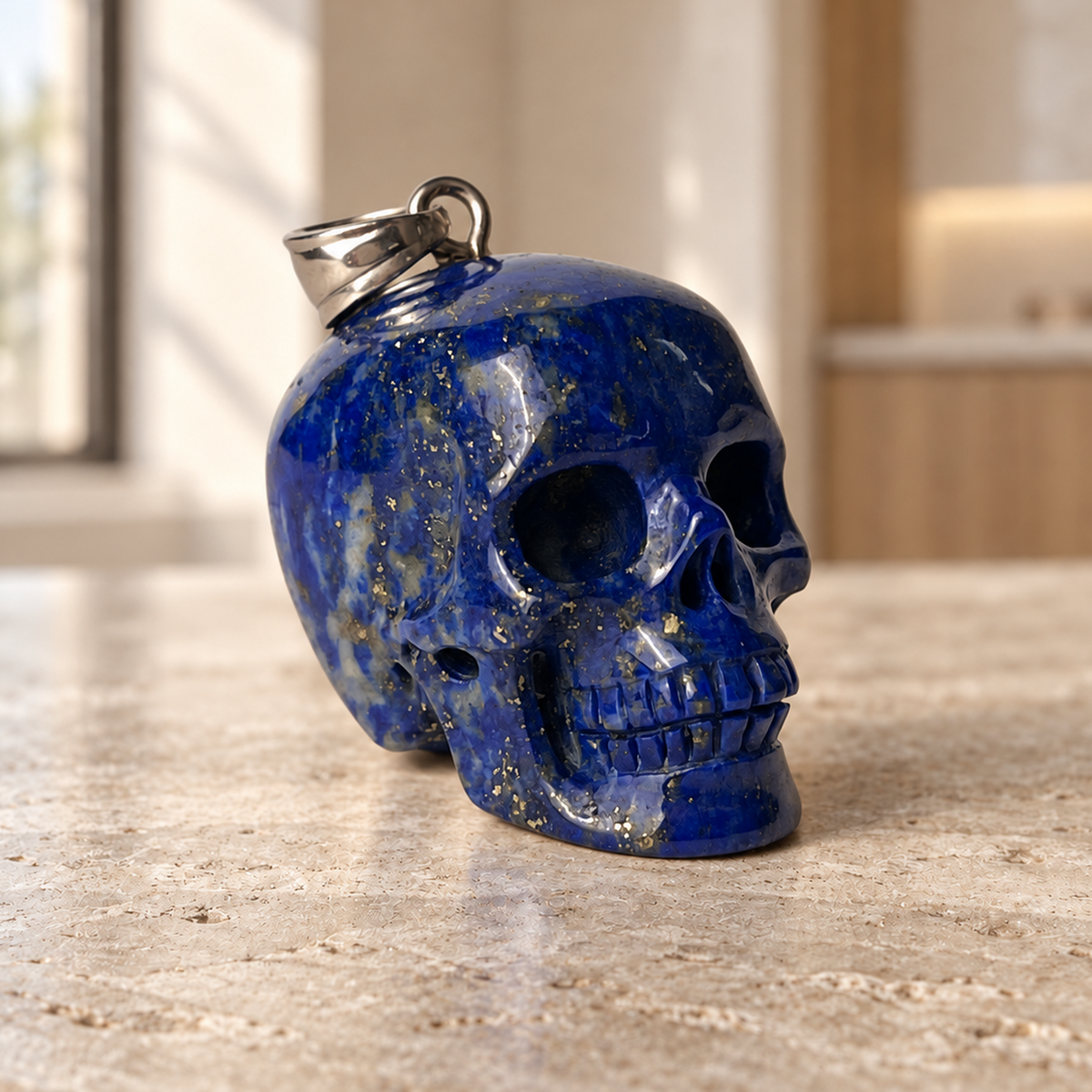 Lapis Lazuli Human Skull Pendant