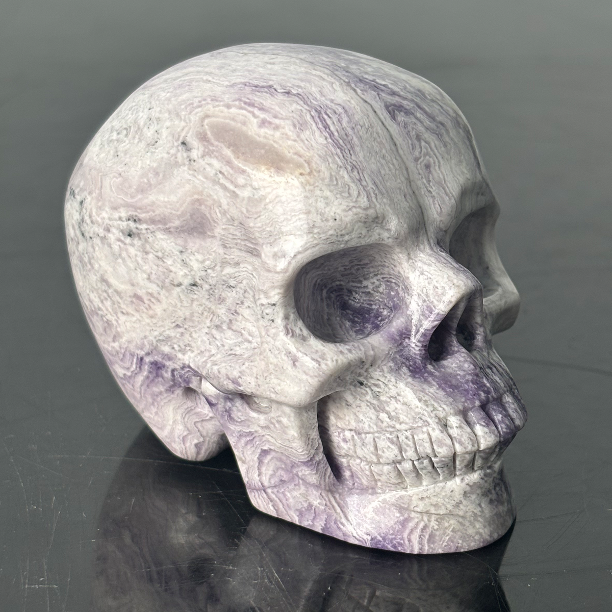 3" Purple Peacock Stone Crystal Skull - Pattern I