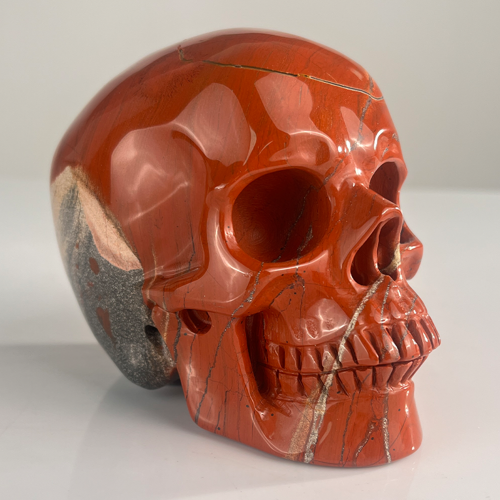Crâne en jaspe rouge de 11,4 cm (4,5 pouces) - Pierre précieuse naturelle sculptée à la main