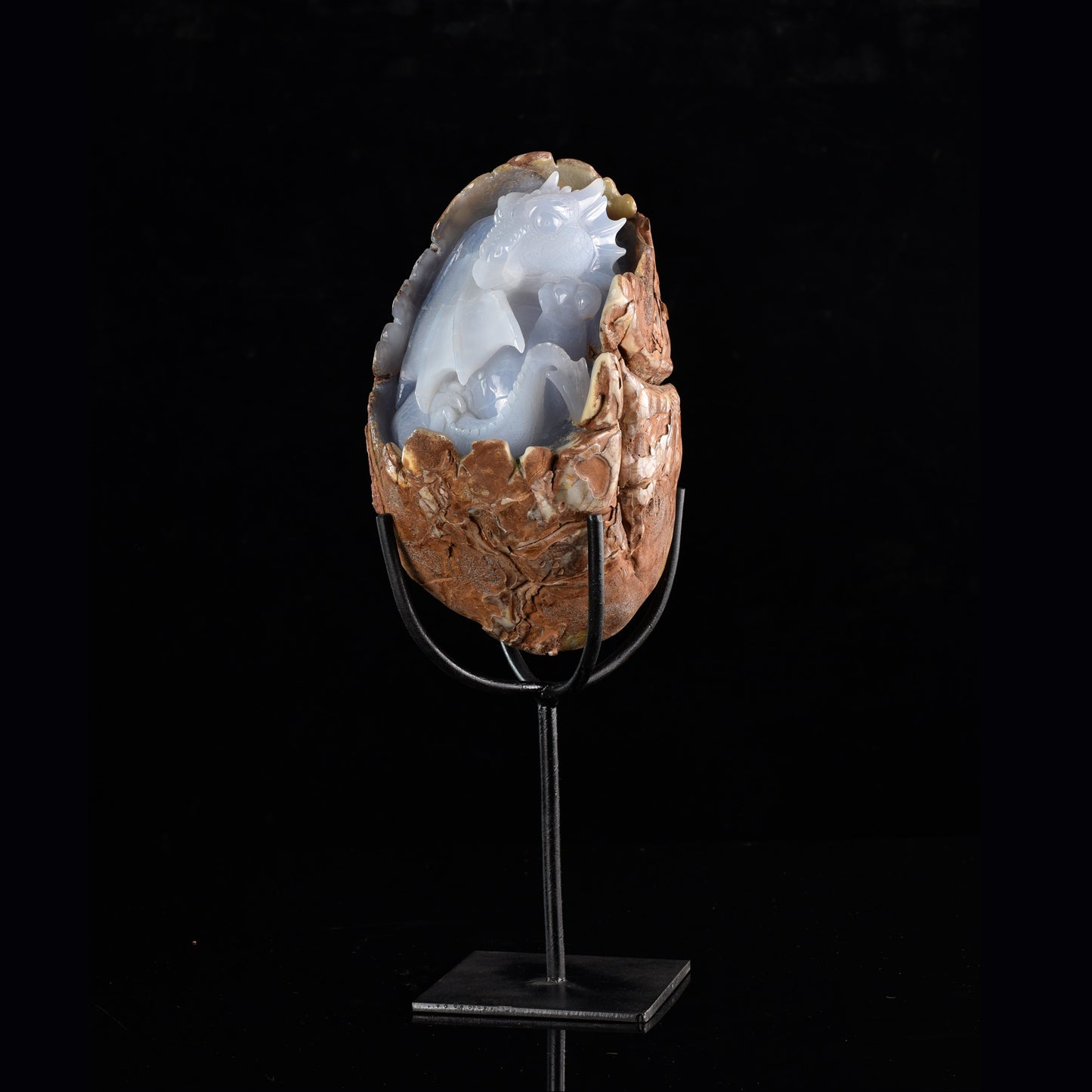 The Birthright - Blue Chalcedony Dragon with Egg &  Blue Chalcedony Hatching Dragon