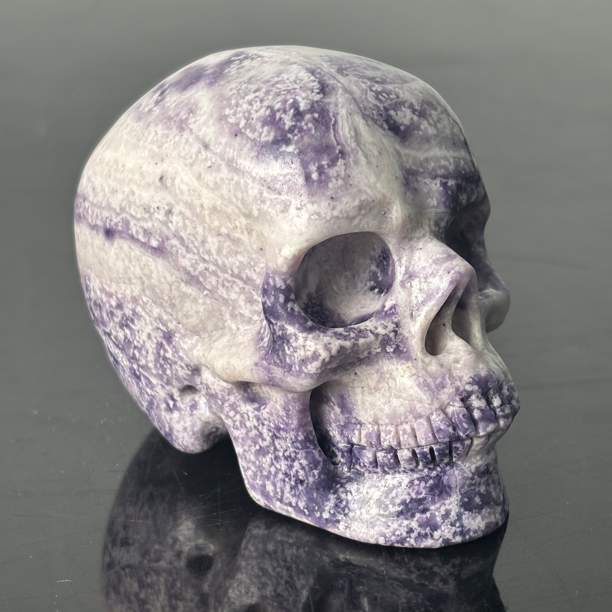 3" Purple Peacock Stone Crystal Skull - Pattern A