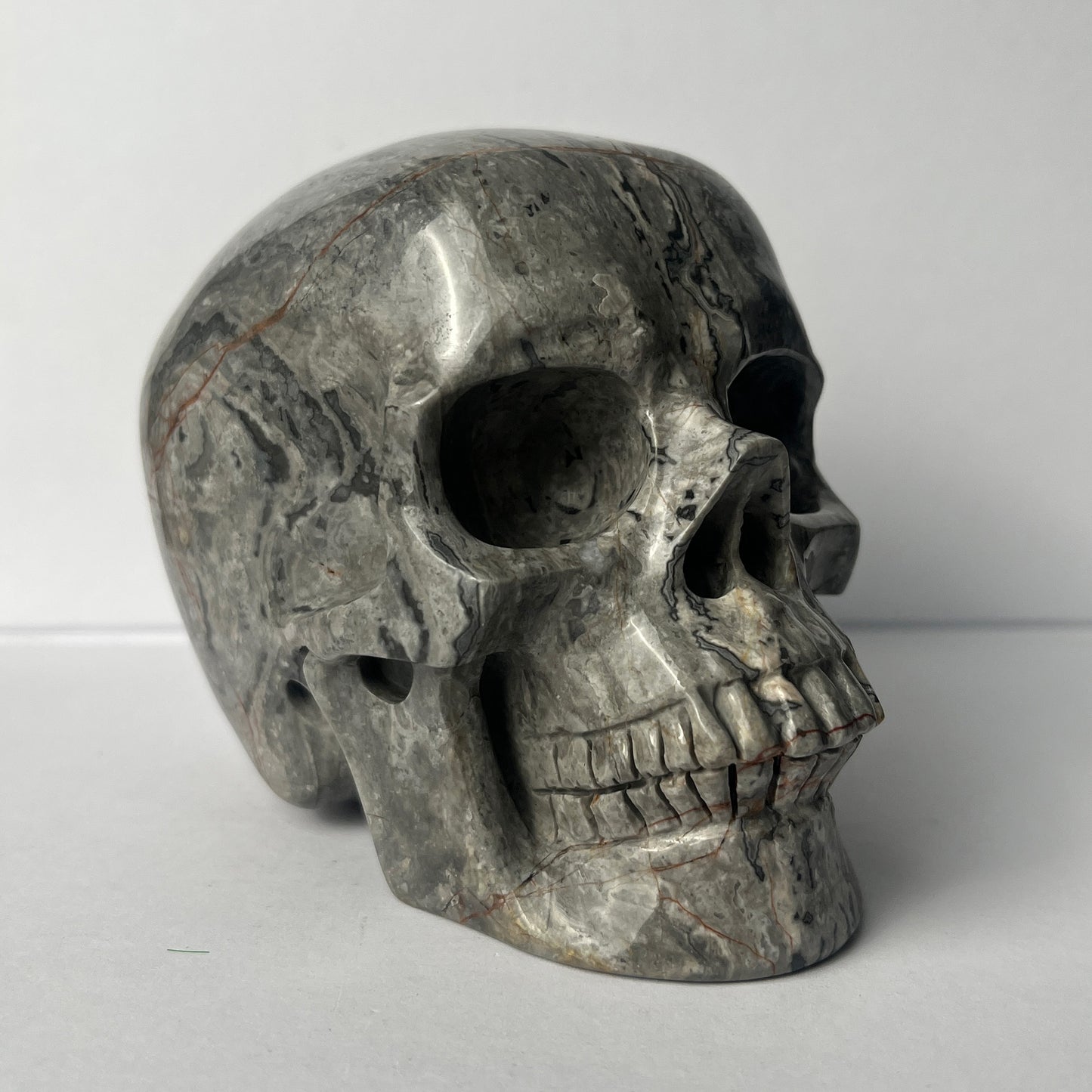 4.5" Grey Picture Jasper Crystal Skull - Pattern A