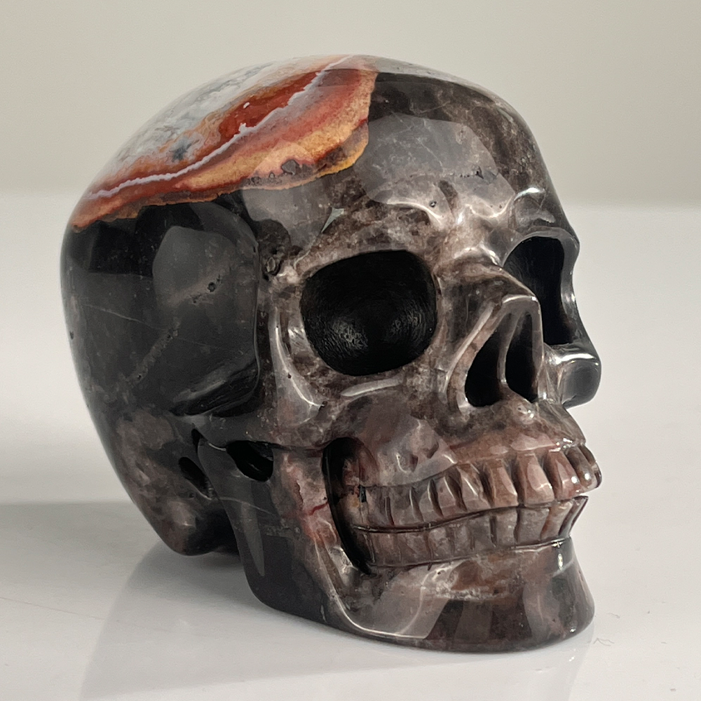 3" Red Crazy Lace Agate Crystal Skull - Pattern E
