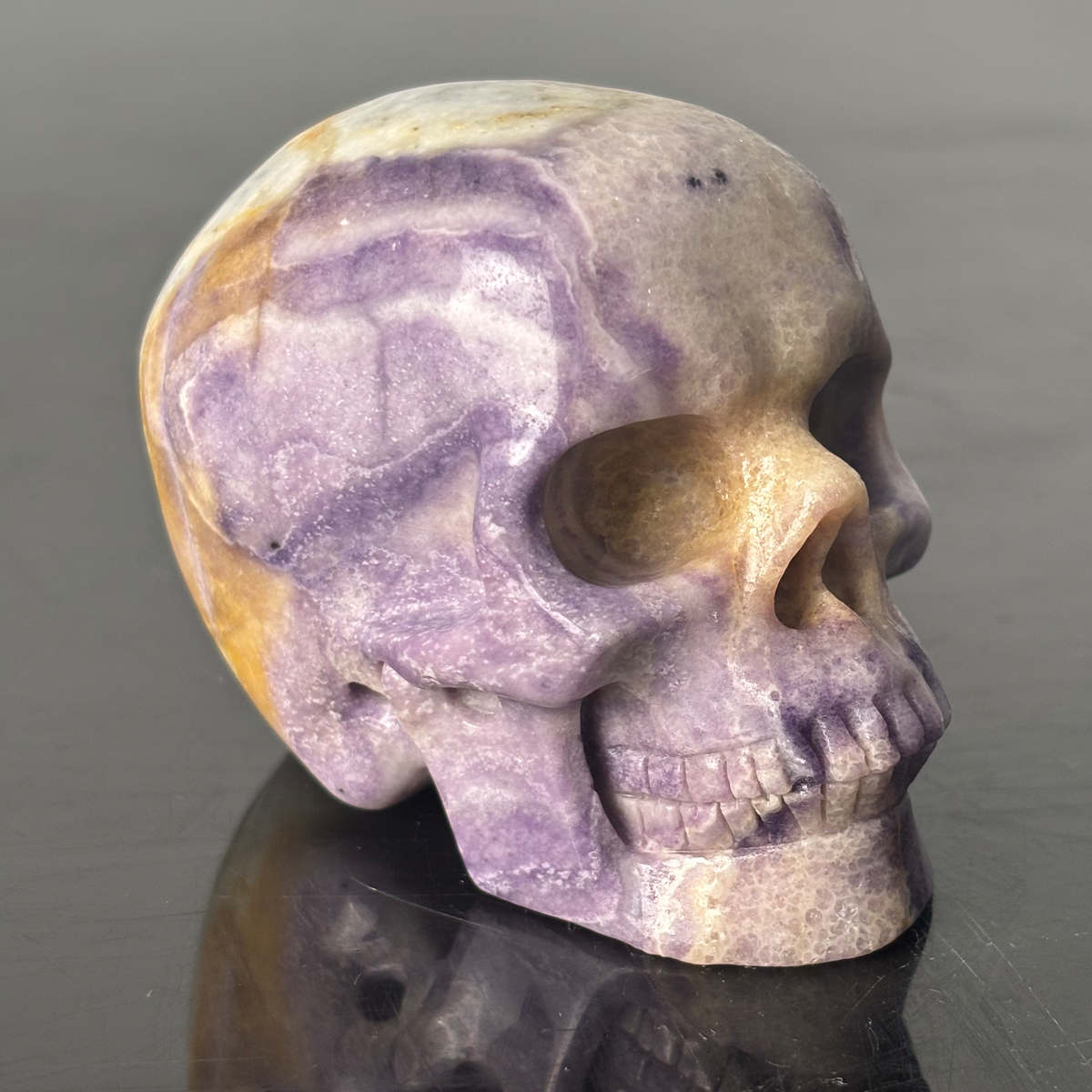 3" Purple Peacock Stone Crystal Skull - Pattern G