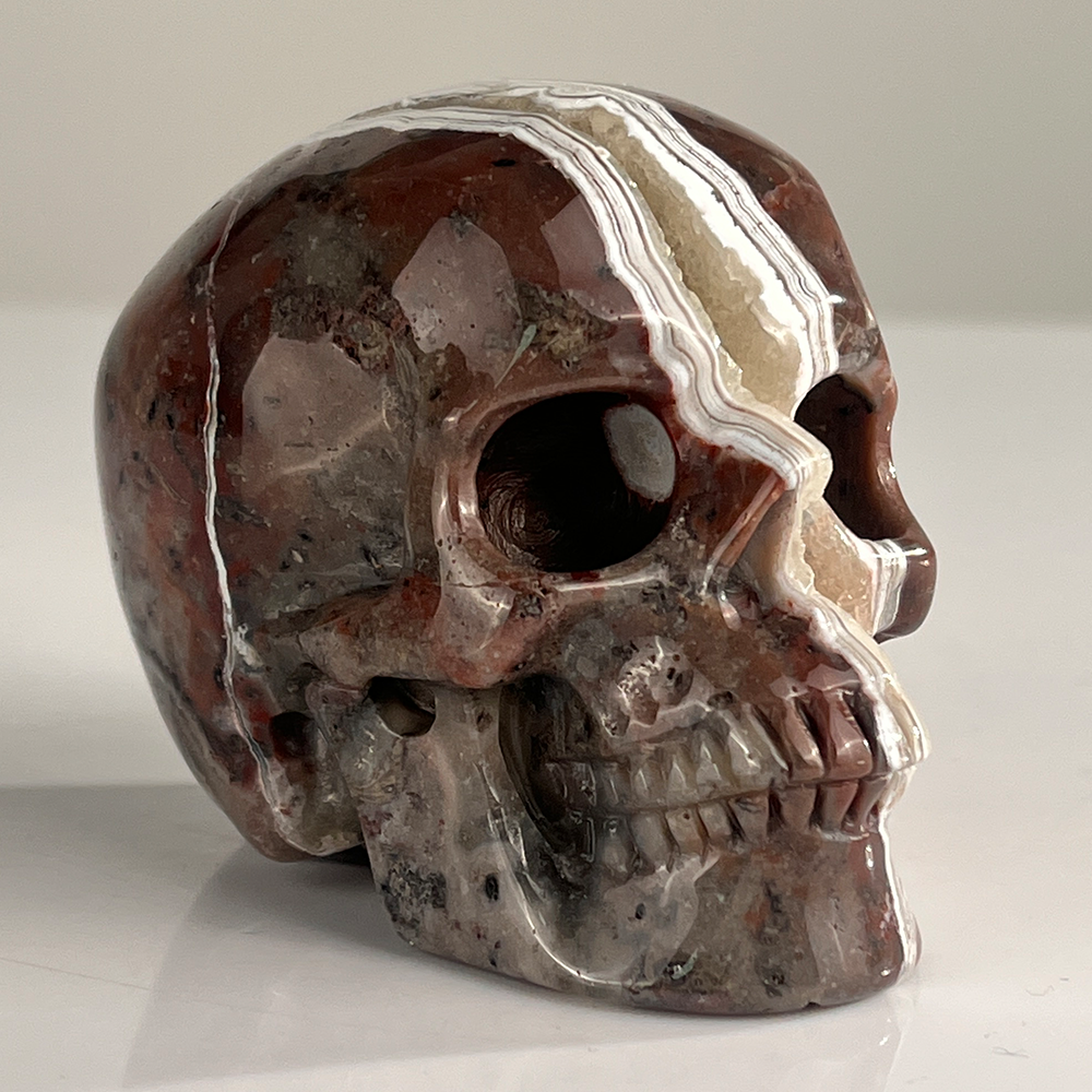 3" Red Crazy Lace Agate Crystal Skull - Pattern G