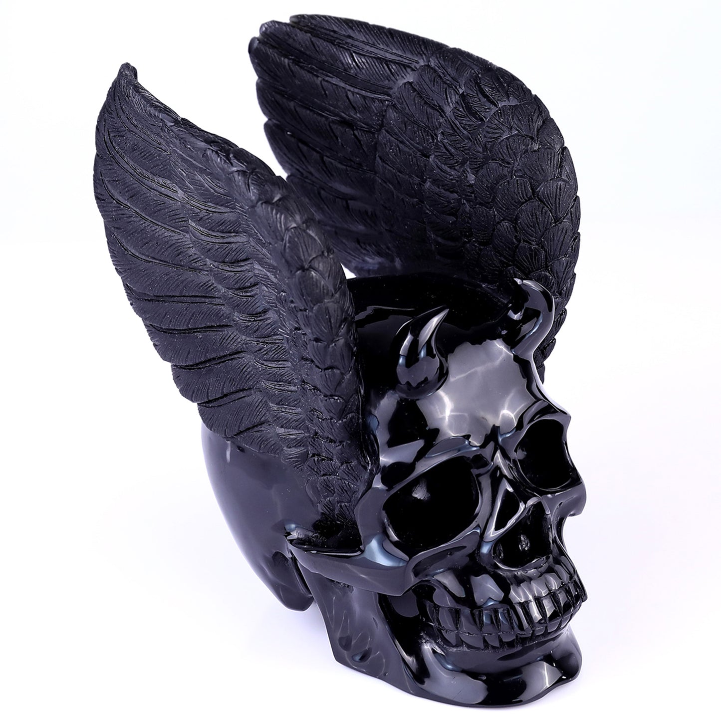 “Fallen Angel” — Black Obsidian Winged Skull · Specimen No. 022