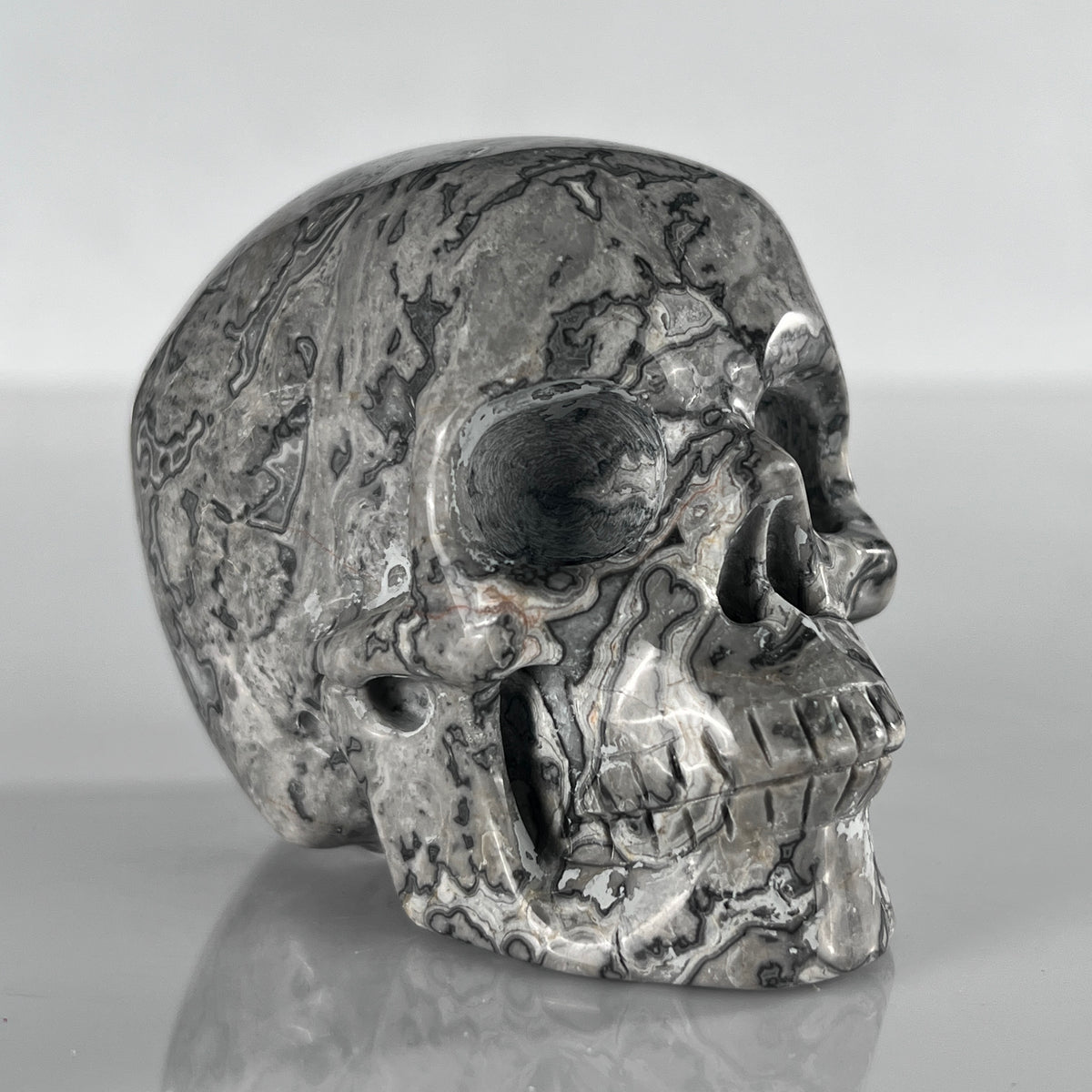 3" Grey Picture Jasper Crystal Skull- Pattern C