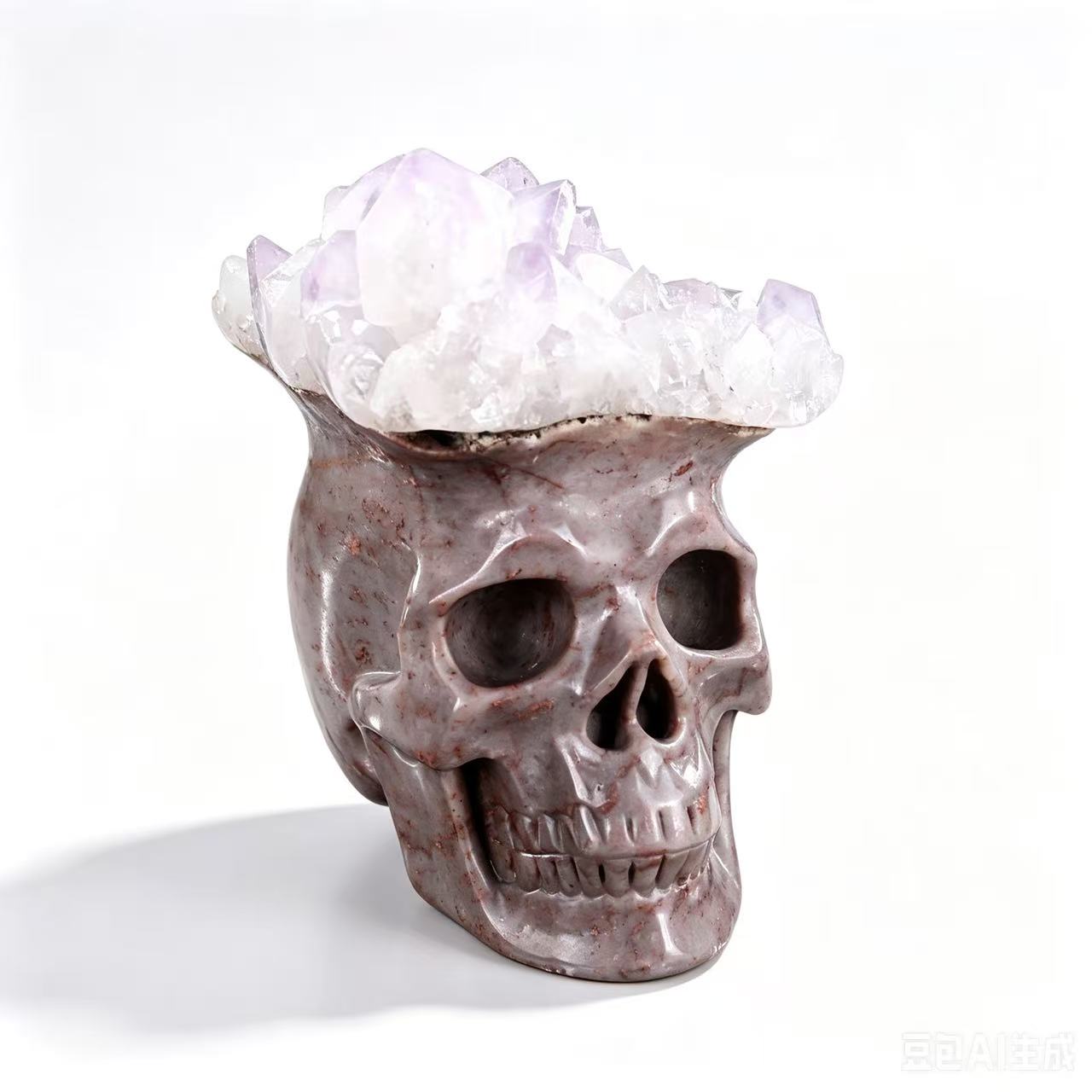‘The Astral Canopy’ - Hand-Carved Agate Skull with Broad Amethyst Diadem · Specimen No. 09