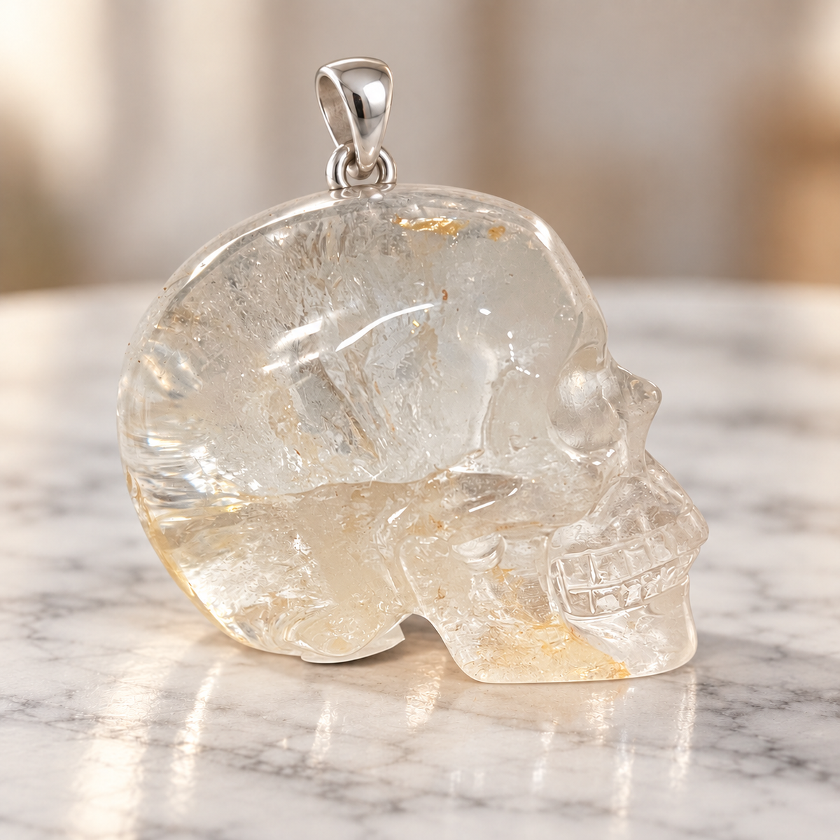 Clear Quartz Human Skull Pendant