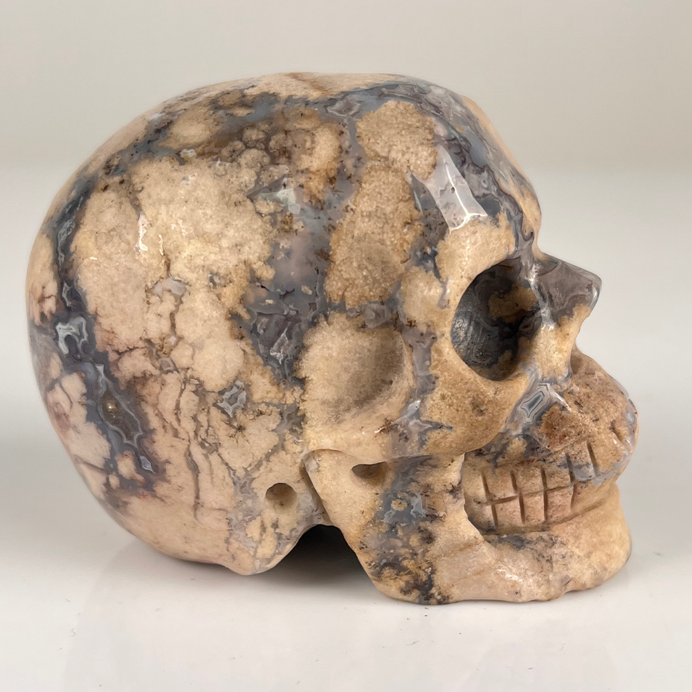 3 Inch Blue Flower Agate Crystal Skull – Hand Carved Natural Stone