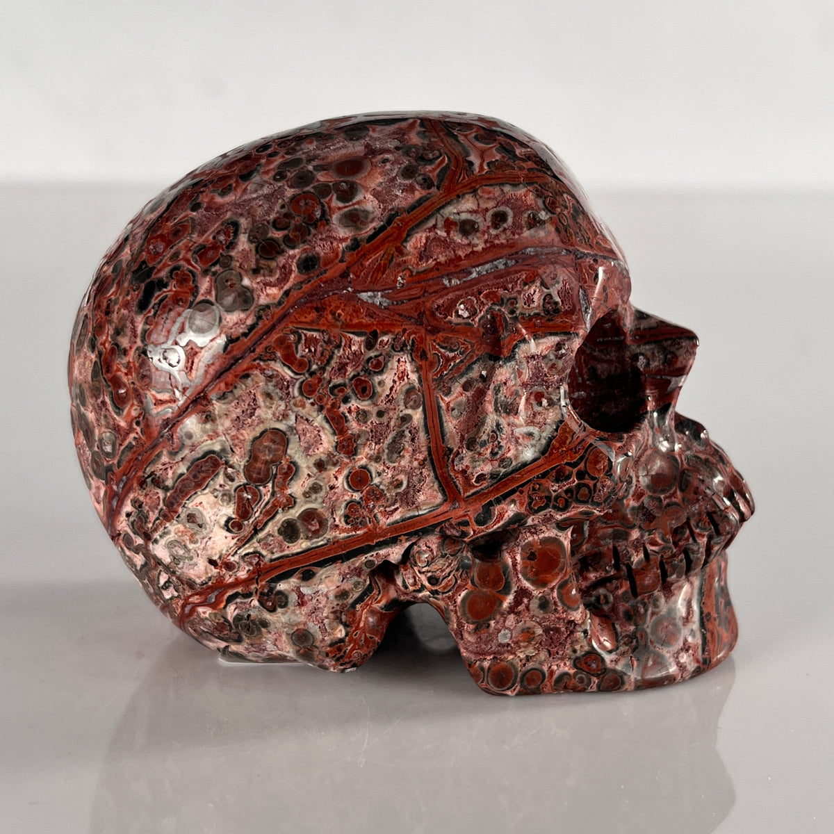 3" Red Leopard Skin Jasper Crystal Skull - Pattern B