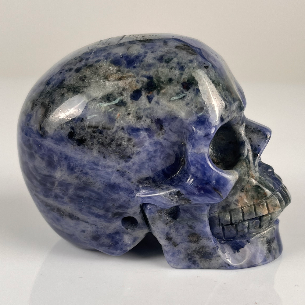 Crâne en cristal d'agate dentelle bleue de 7,6 cm (3 pouces) – Pierre précieuse sculptée à la main