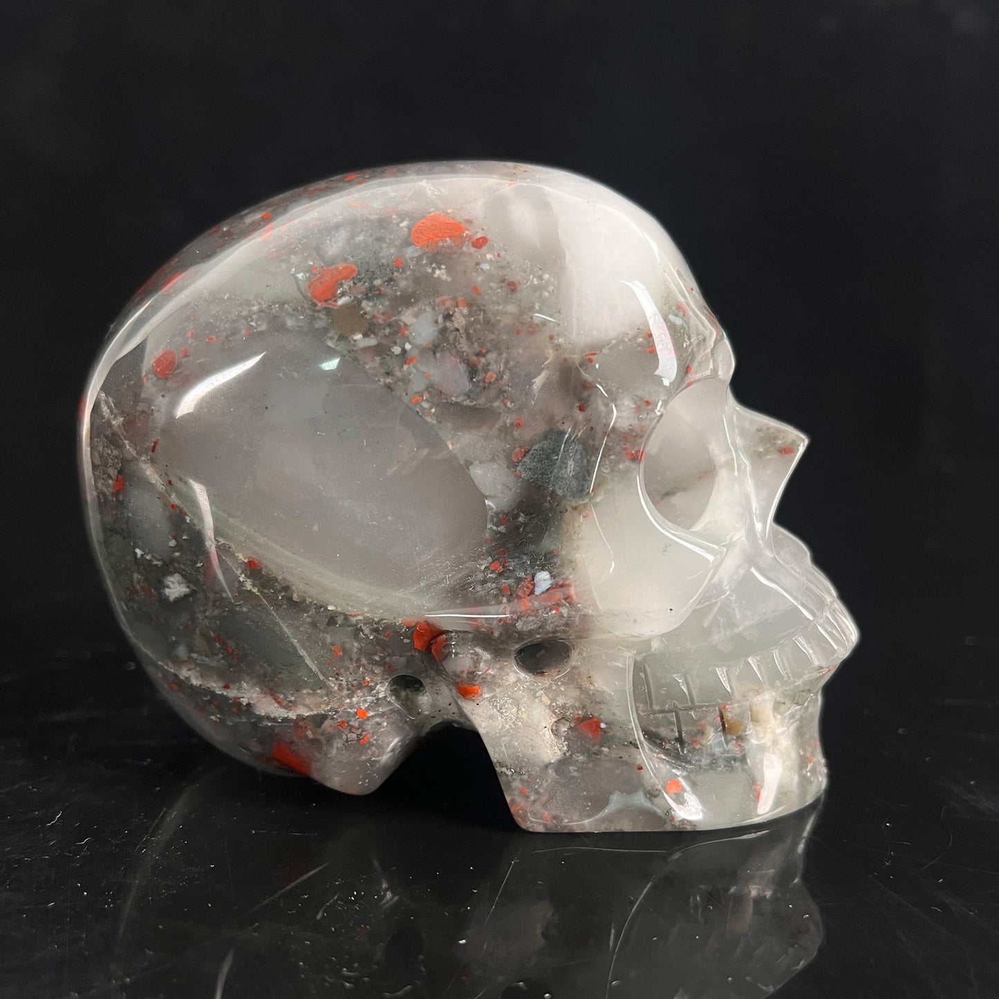 4.5" African Bloodstone Crystal Skull - Pattern B