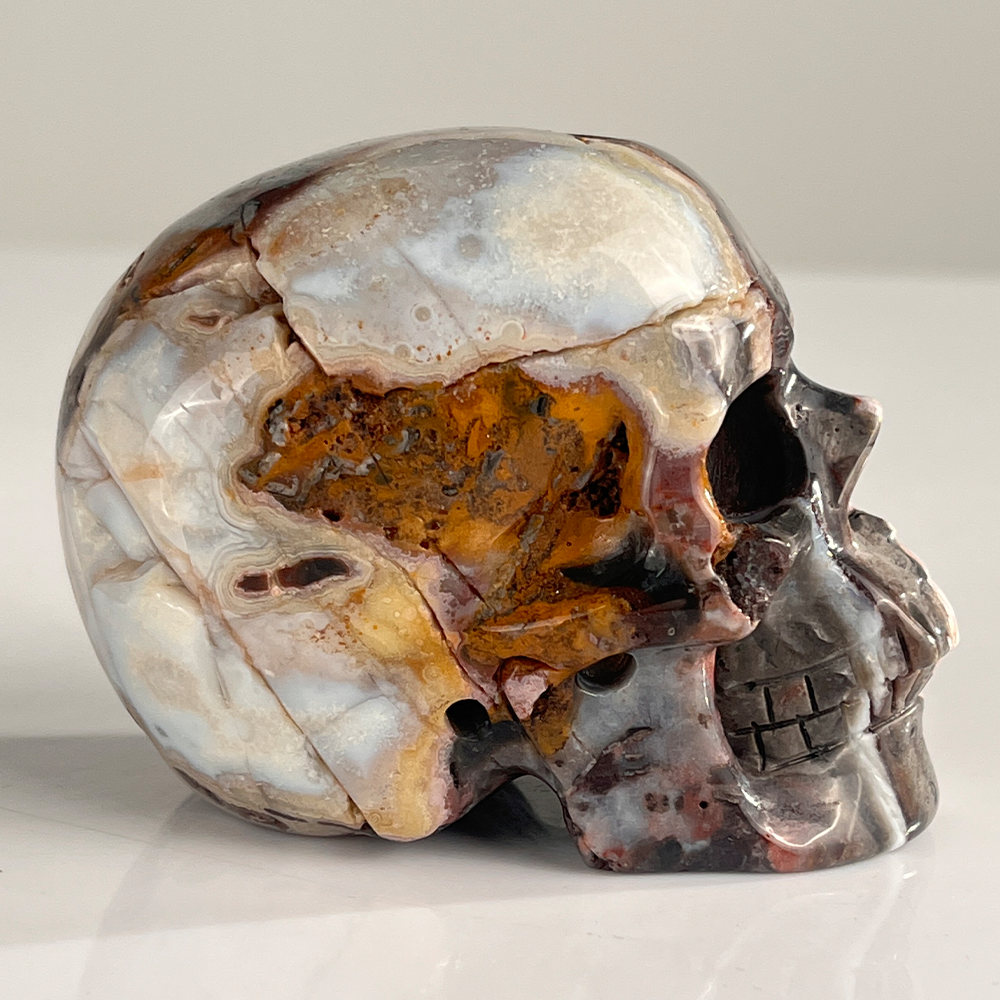 3" Red Crazy Lace Agate Crystal Skull - Pattern I