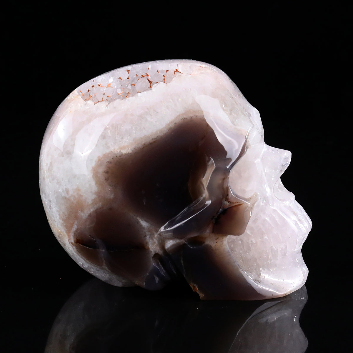 ‘Organic Mindscape’ - Agate Skull with Raw Geode Pocket · Specimen No. 34