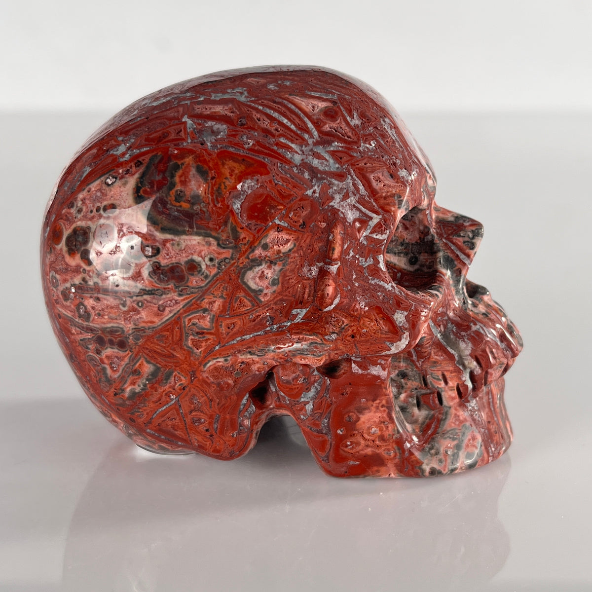3" Red Leopard Skin Jasper Crystal Skull - Pattern A