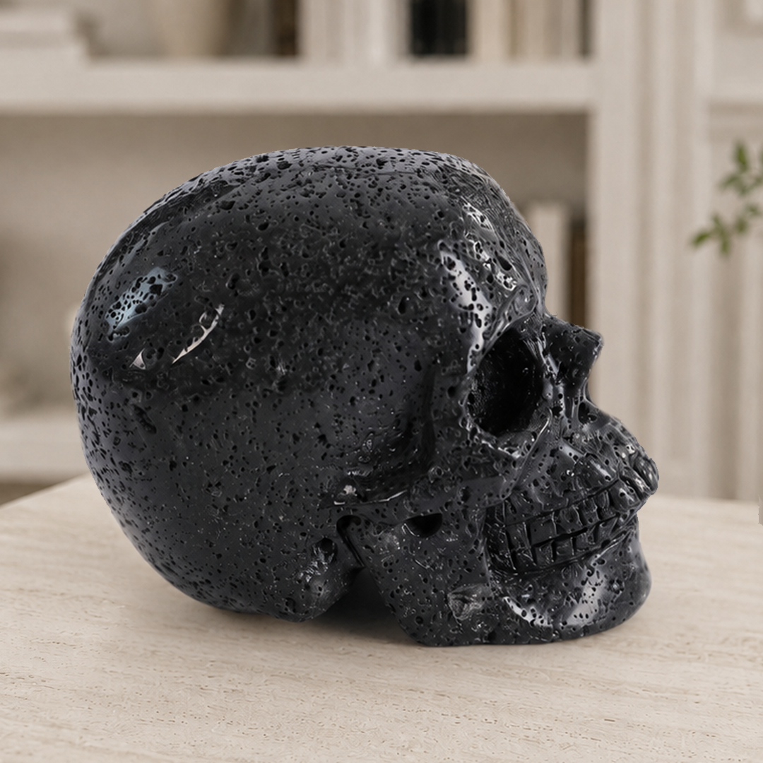 4.5 Inch Hot Lava Stone Skull – Hand Carved Natural Stone