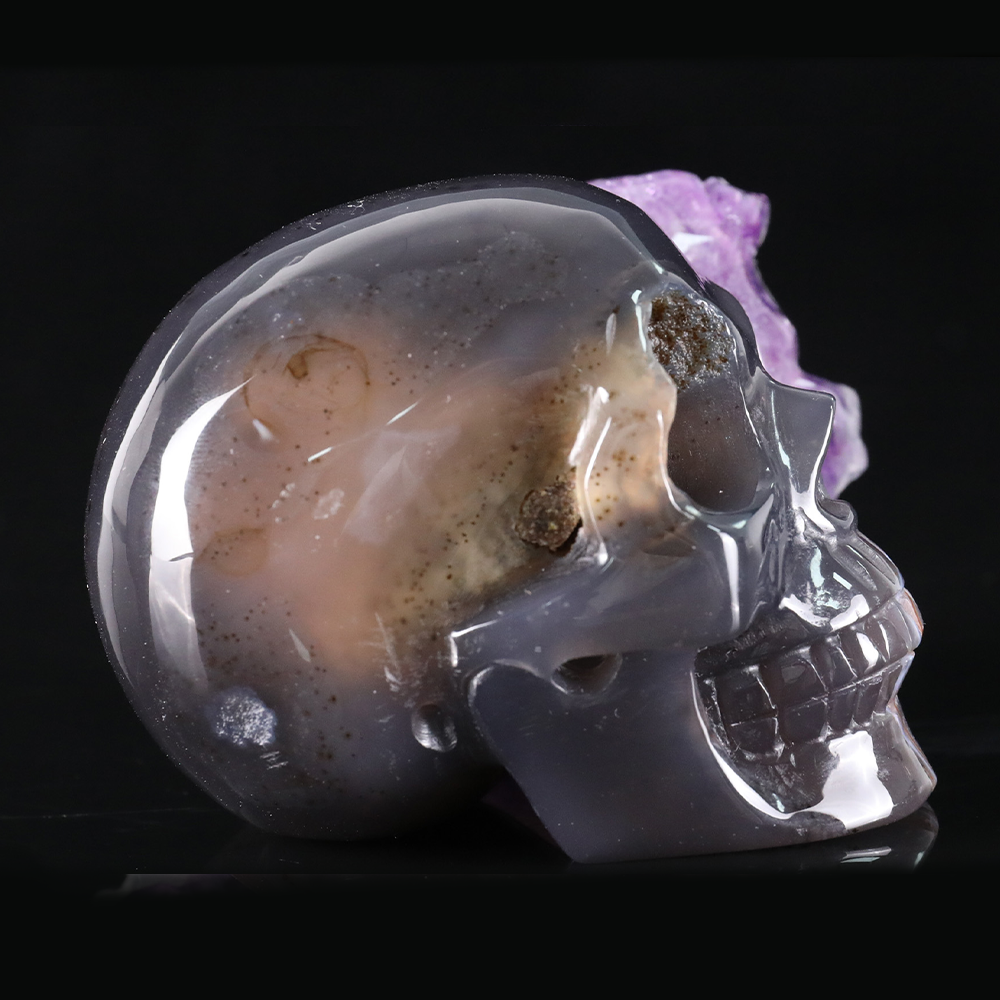 3 inch Amethyst Cluster Half Face Crystal Skull-Hand Ceved Natrual Crystal