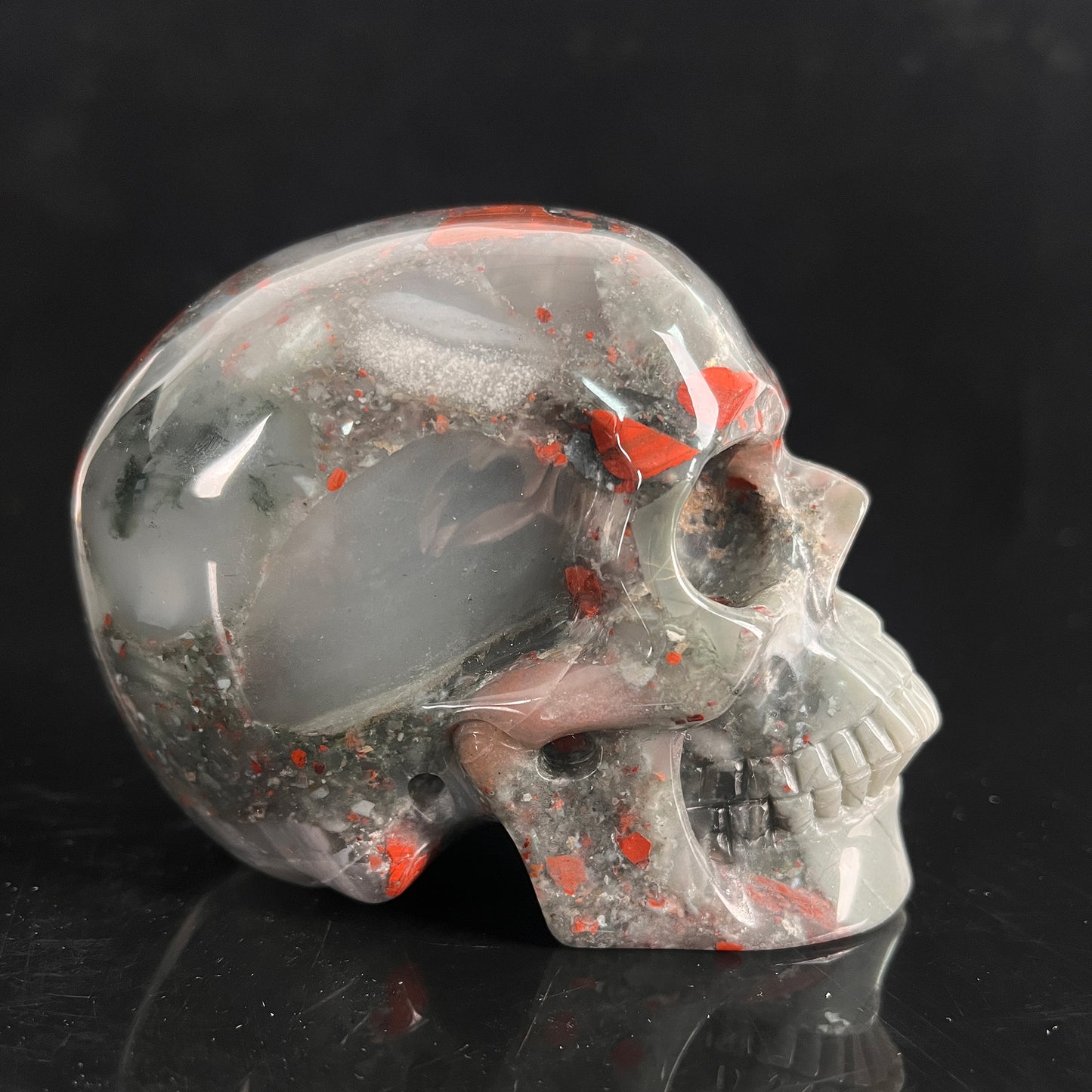 4.5" African Bloodstone Crystal Skull - Pattern A