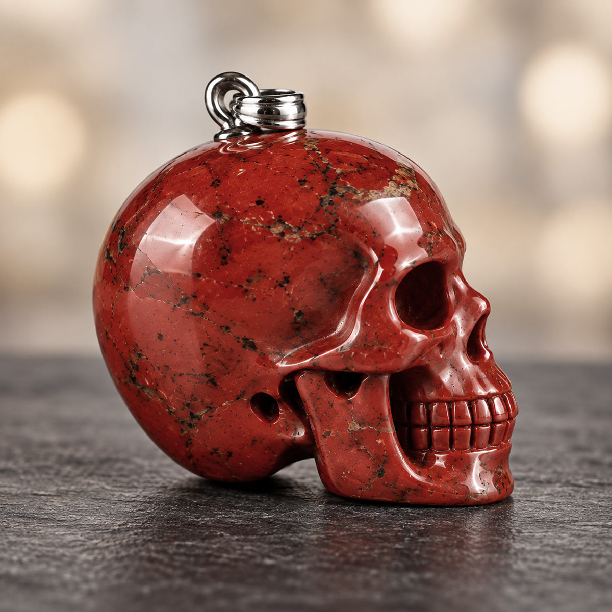 Red Jasper Human Skull Pendant