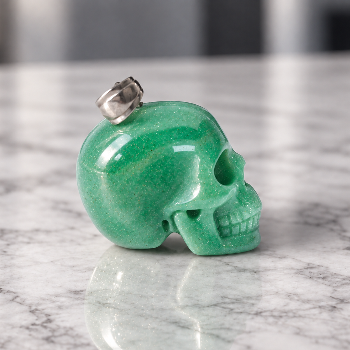 Green Aventurine Human Skull Pendant