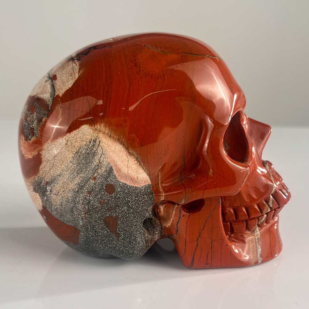 Crâne en jaspe rouge de 11,4 cm (4,5 pouces) - Pierre précieuse naturelle sculptée à la main