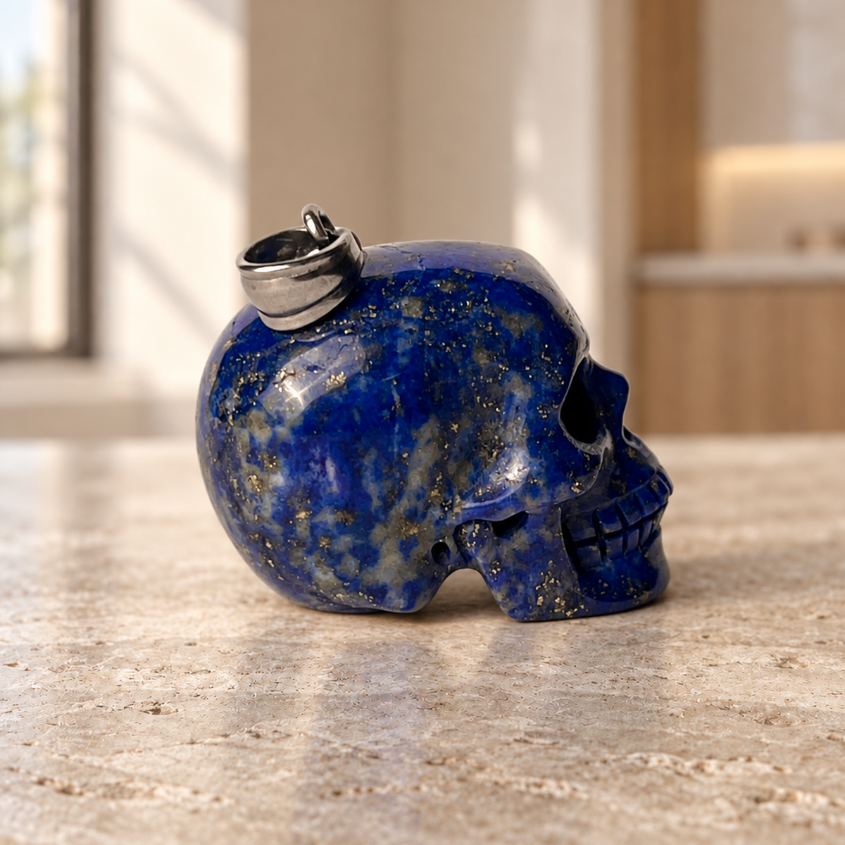 Lapis Lazuli Human Skull Pendant