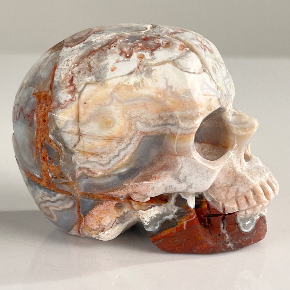 3" Red Crazy Lace Agate Crystal Skull - Pattern K