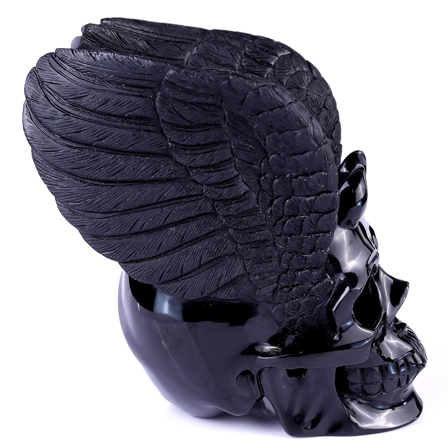 “Fallen Angel” — Black Obsidian Winged Skull · Specimen No. 022