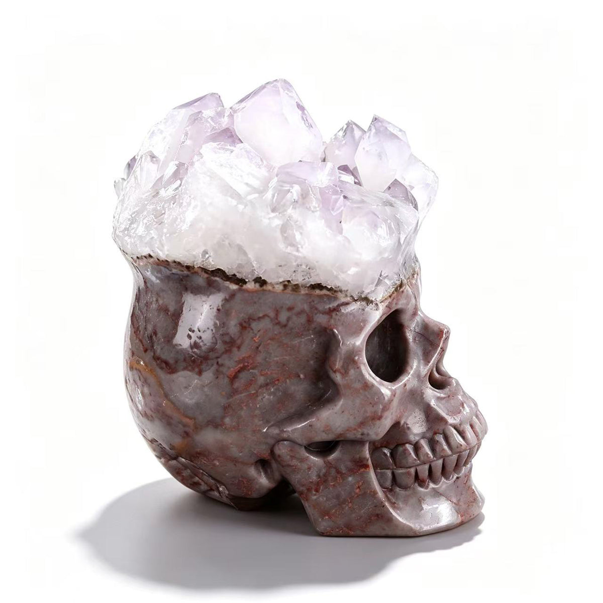 ‘Prismatic Peak’ - Pink Agate Skull with Raw Amethyst Points · Specimen No. 10