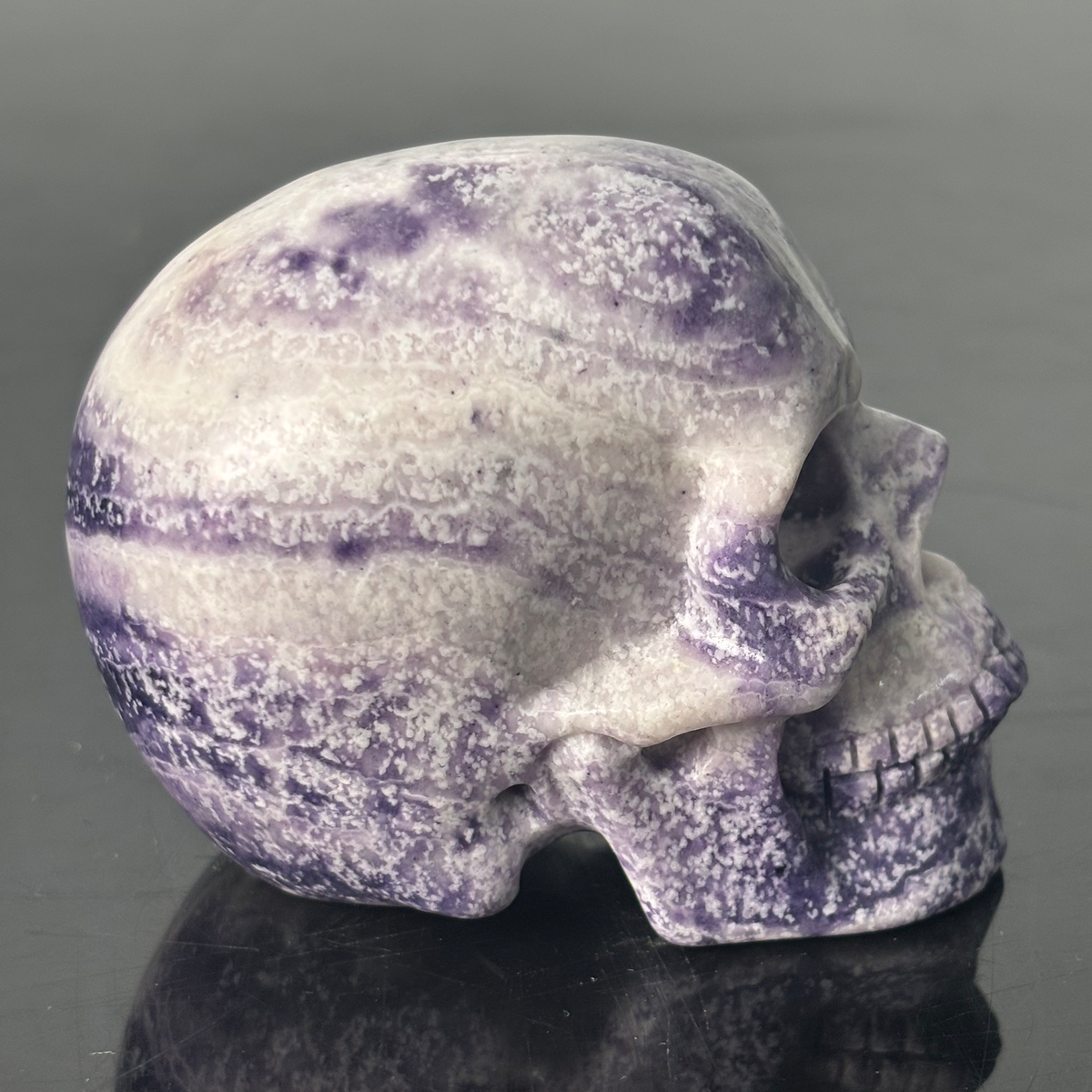 3" Purple Peacock Stone Crystal Skull - Pattern A
