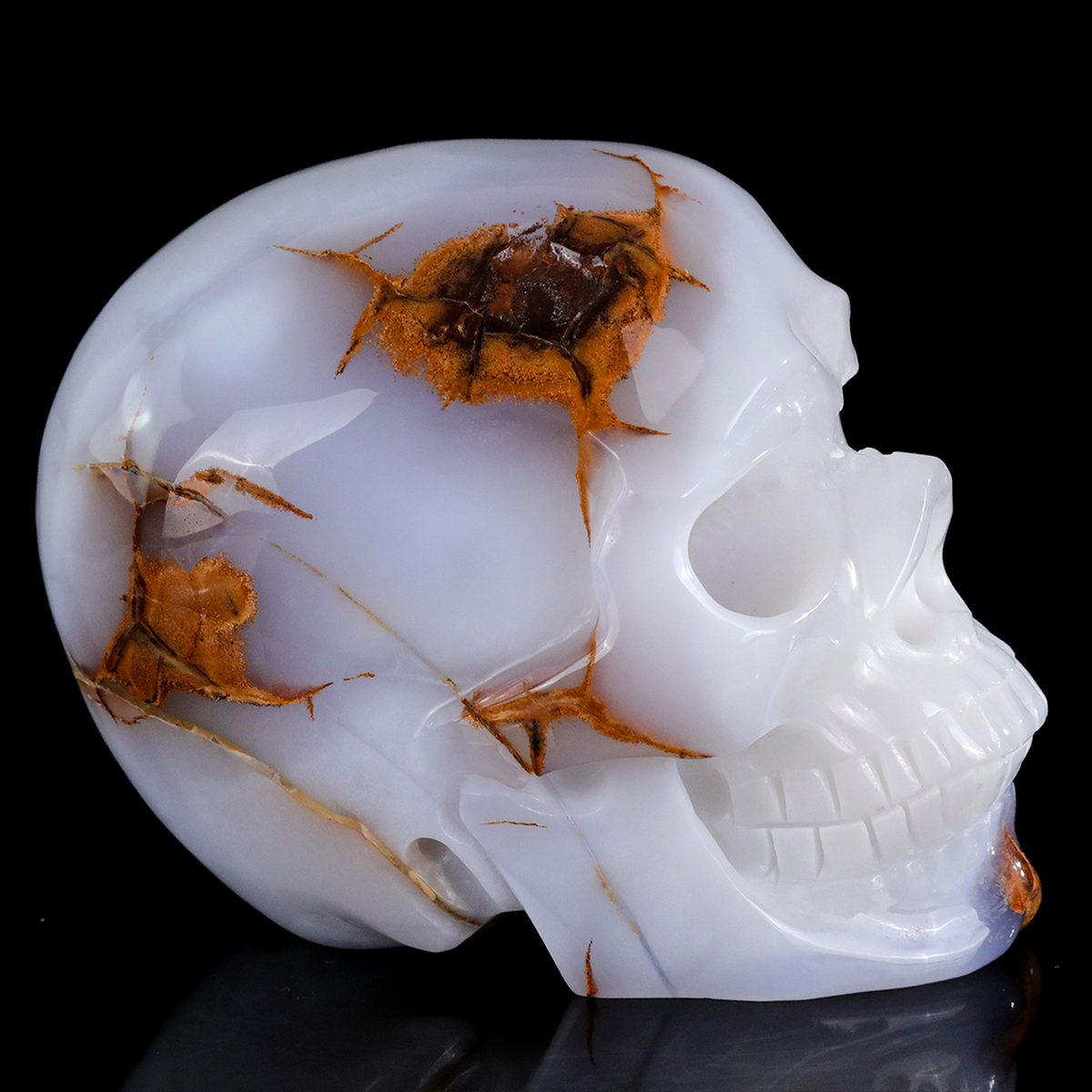 ‘Glacial Sanctum’ - Hand-Carved Ice-Blue Chalcedony Geode Skull · Specimen No. 33