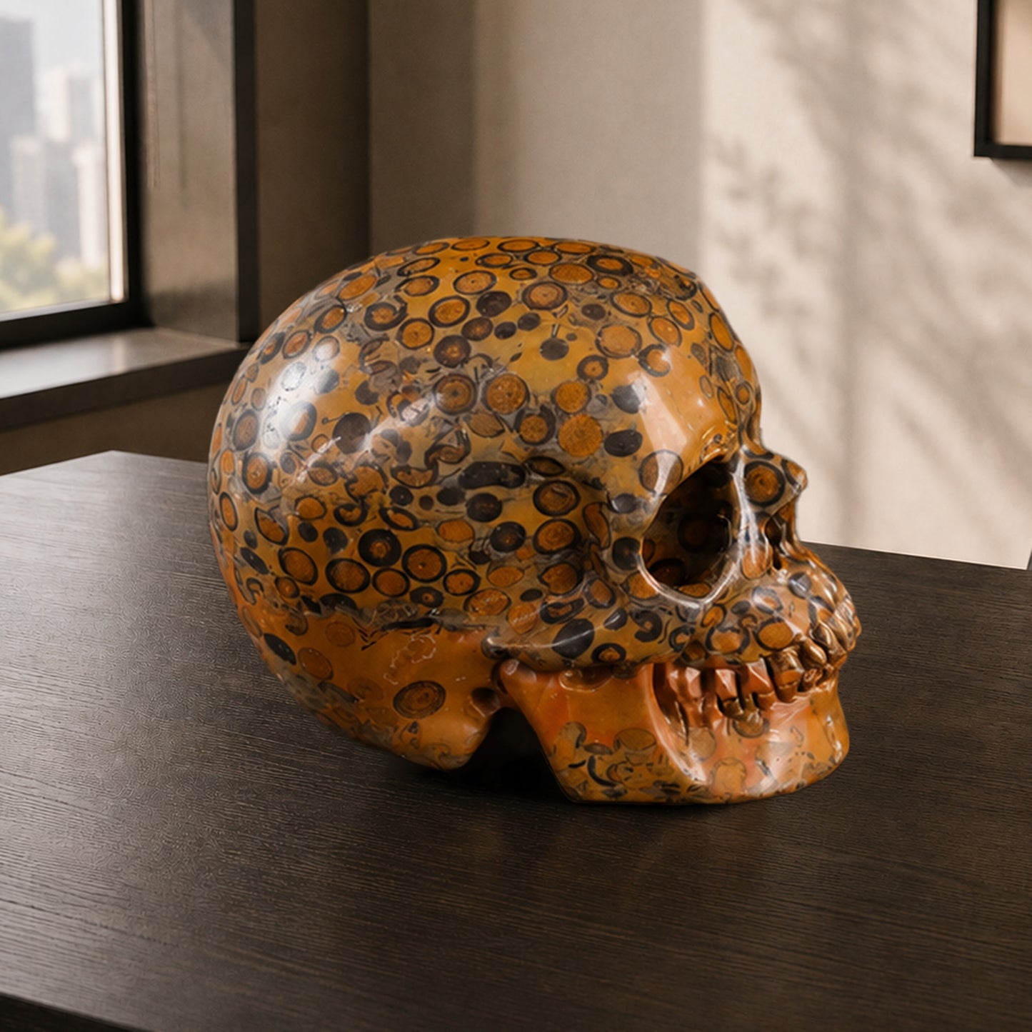 3 Inch Yellow Leopard Skin Jasper Crystal Skull – Hand Carved Natural Stone