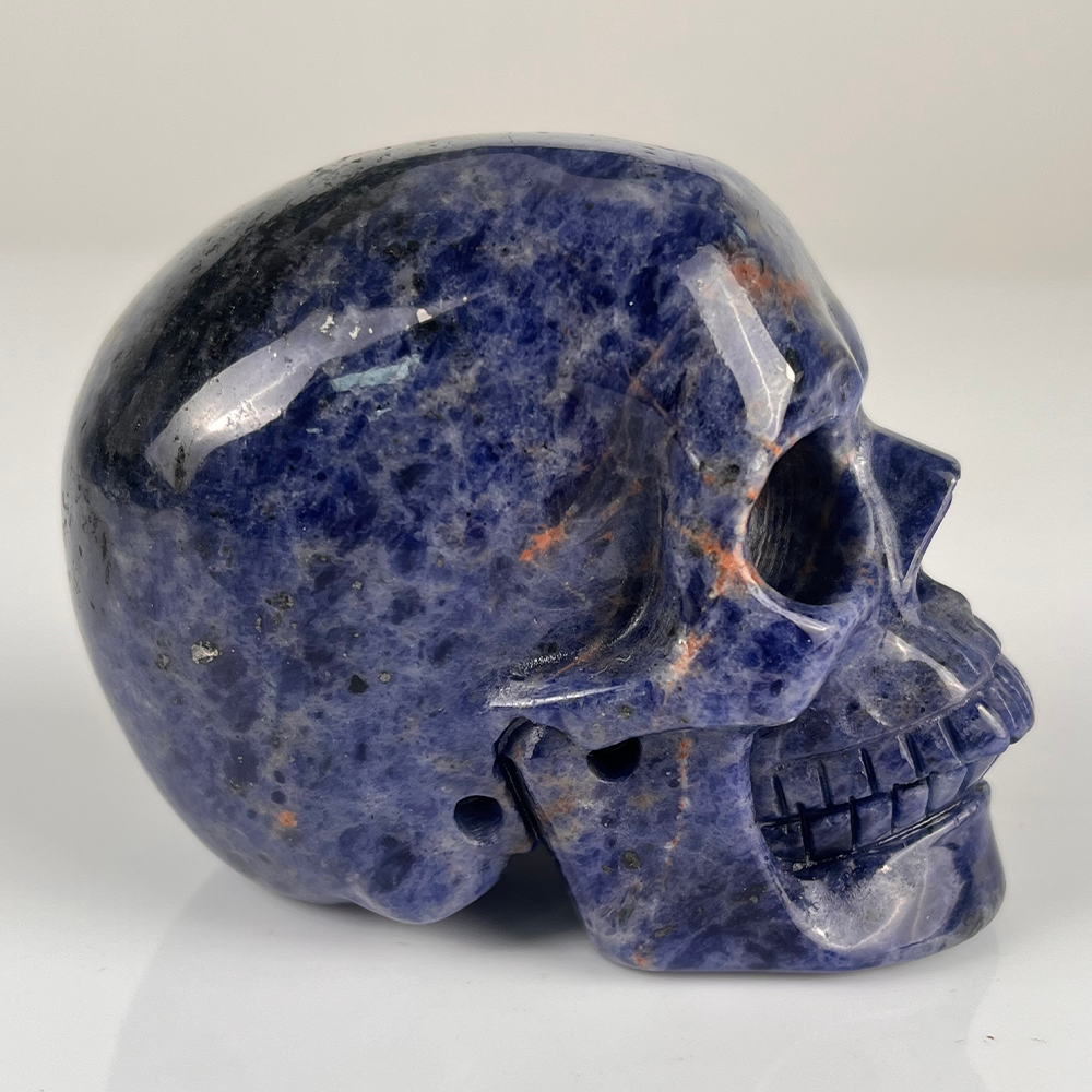 Crâne en cristal d'agate dentelle bleue de 7,6 cm (3 pouces) – Pierre précieuse sculptée à la main
