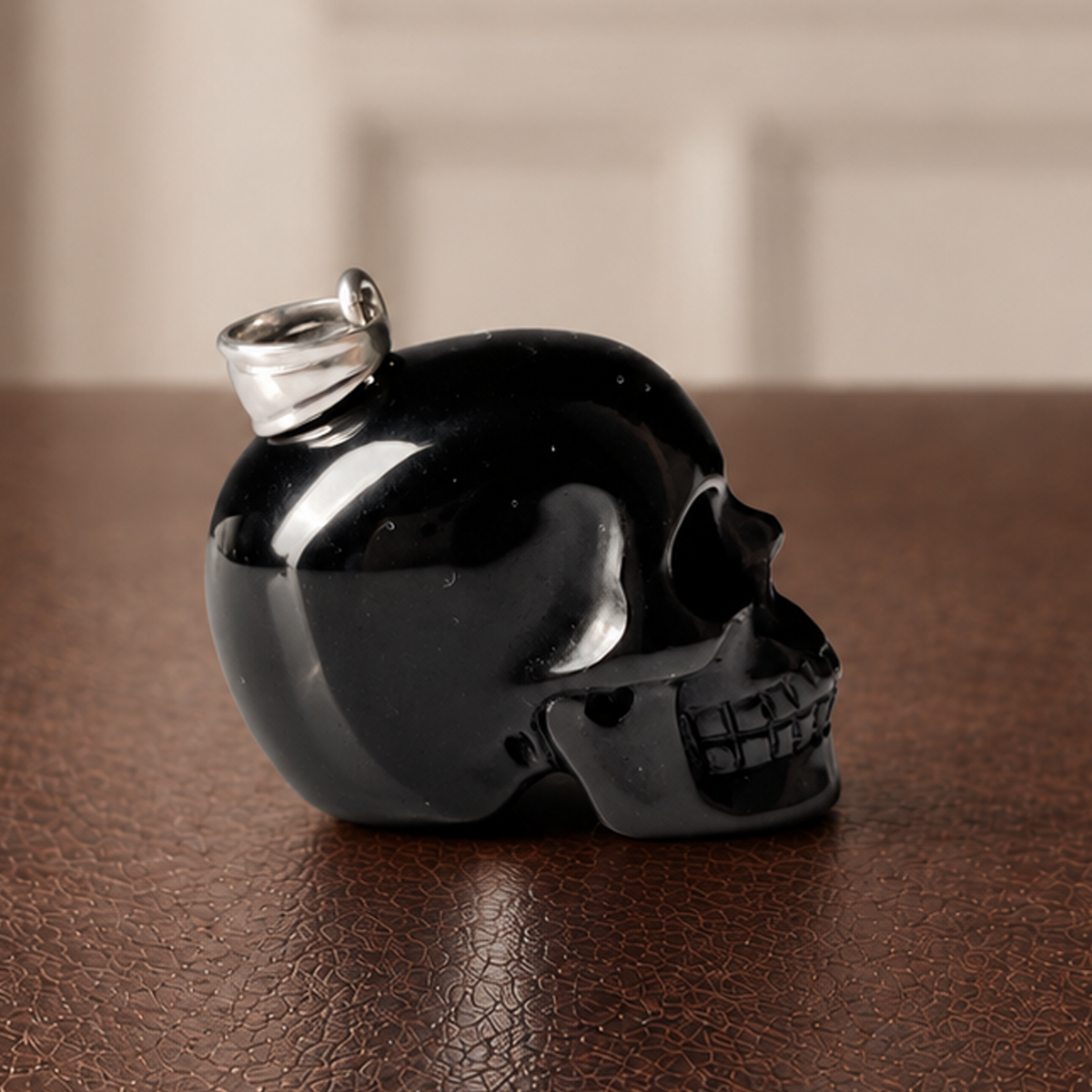Black Obsidian Human Skull Pendent
