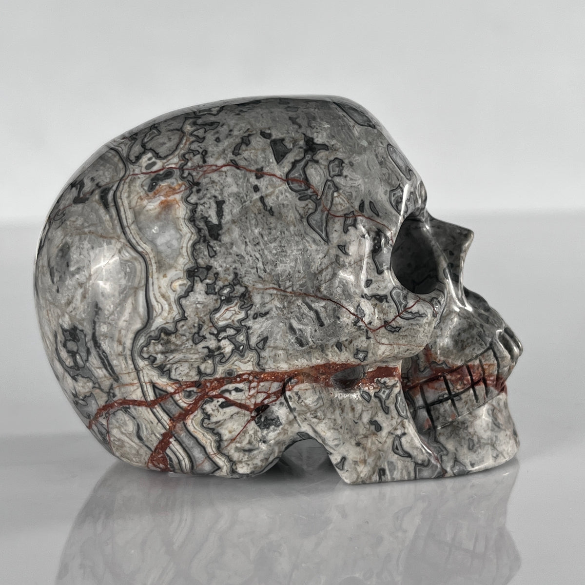 3" Grey Picture Jasper Crystal Skull- Pattern B