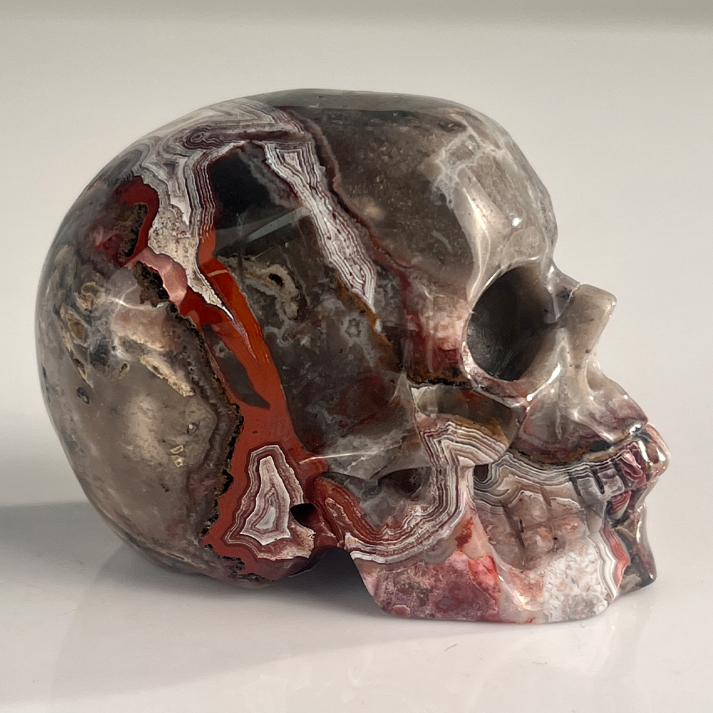 2 Inch Red Crazy Lace Agate Crystal Skull – Mini Gemstone Skull