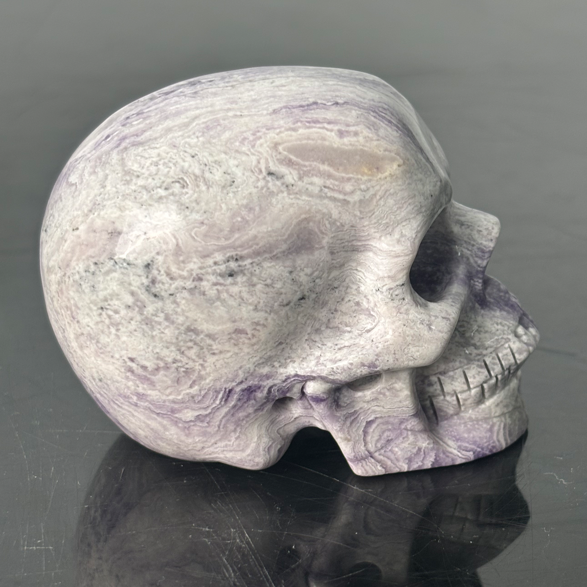 3" Purple Peacock Stone Crystal Skull - Pattern I