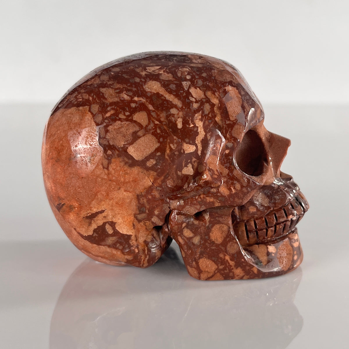 3" Brecciated Red Jasper Crystal Skull - Pattern C