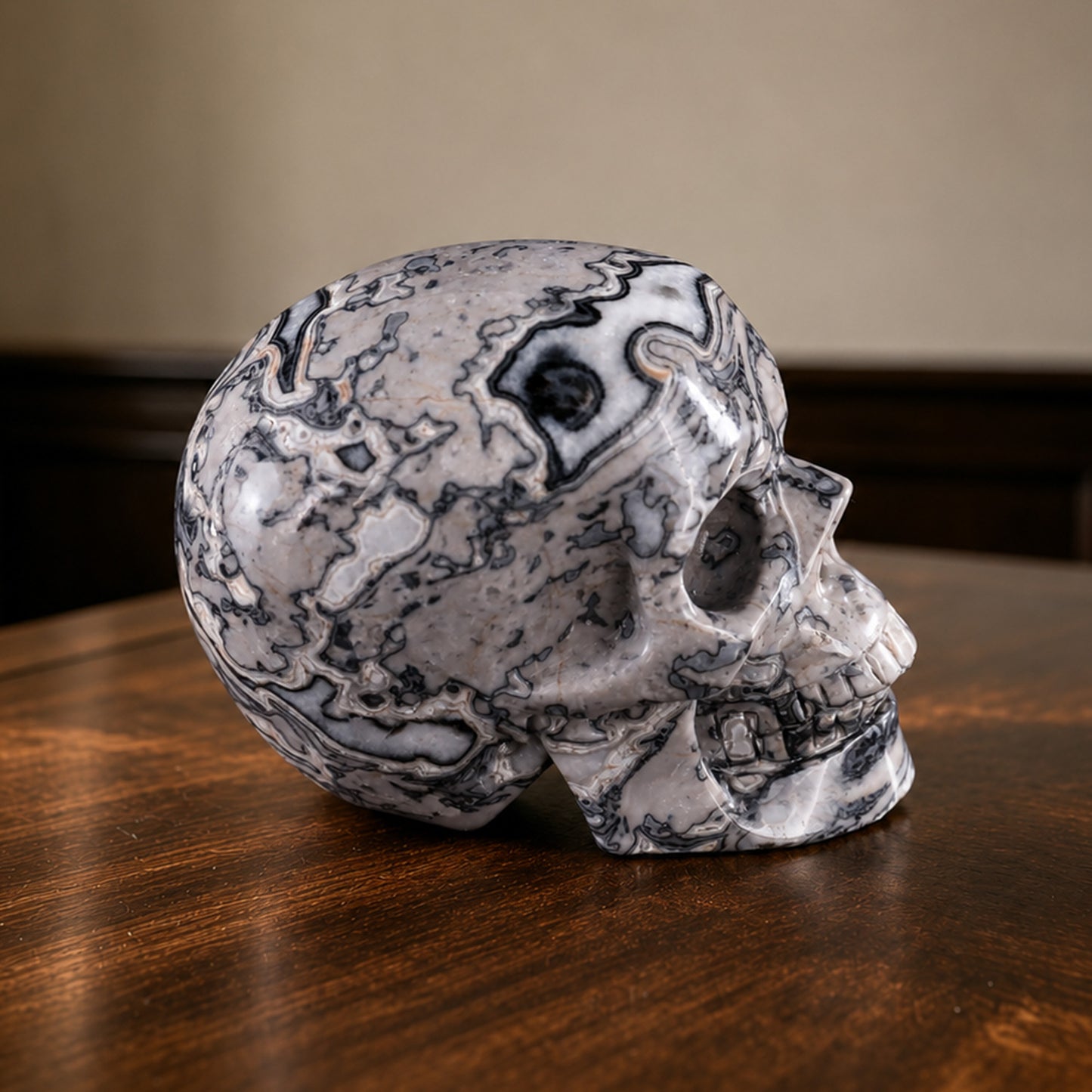 2 Inch Grey Picture Jasper Crystal Skull – Hand Carved Natural Stone