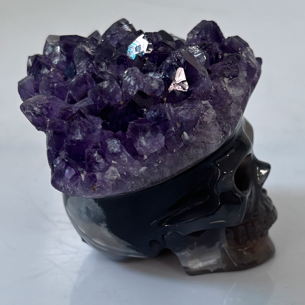 3 inch Amethyst Cluster Crown Crystal Skull - Hand Carved Natrual Crystal