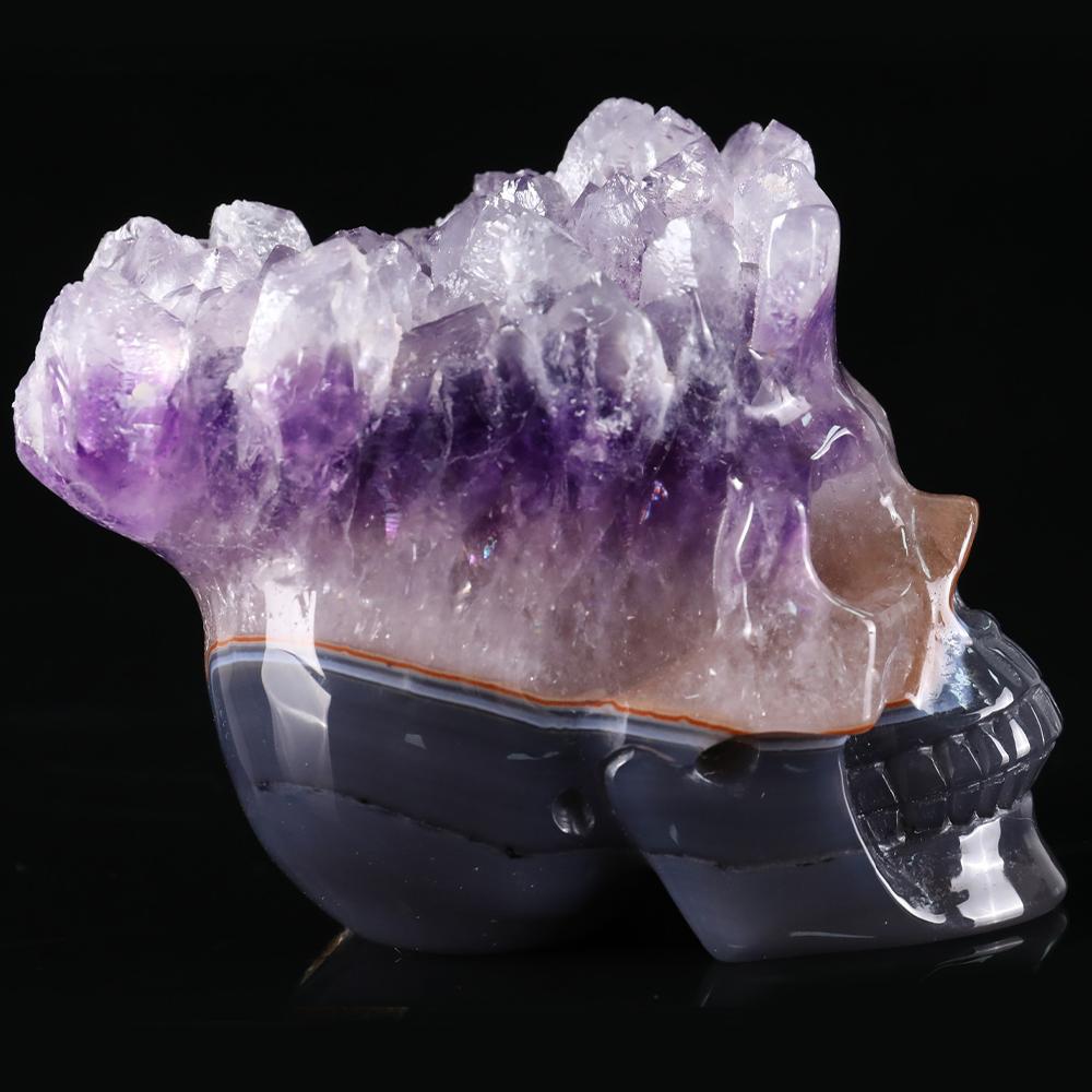 3 inch Amethyst Cluster Crown Crystal Skull - Hand Carved Natrual Crystal