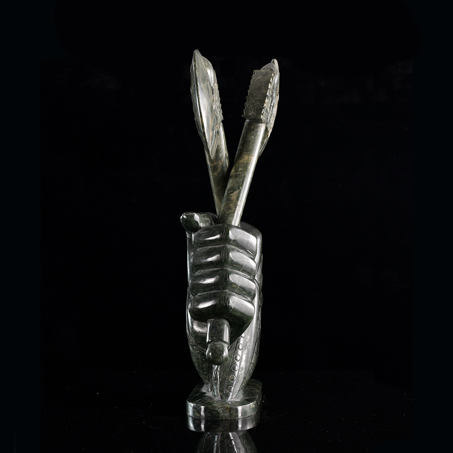 ‘Warlord’s Vow’ - Nine Dragon Jasper Armored Hands with Crossed Axes · Specimen No. 06