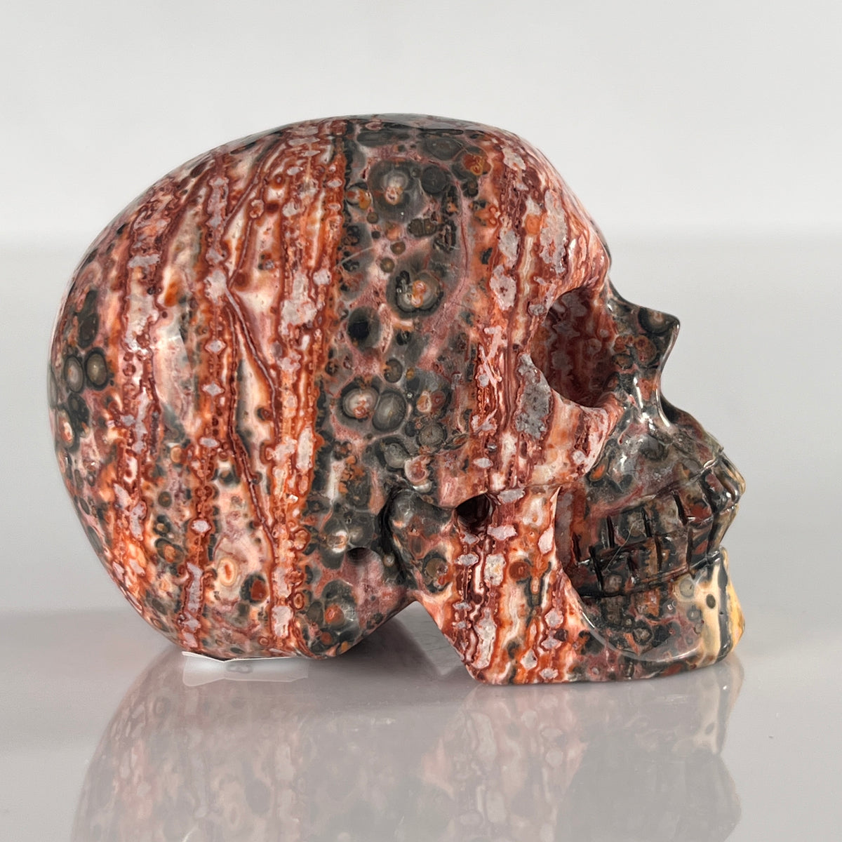 2" Red Leopard Skin Jasper Crystal Skull - Pattern C