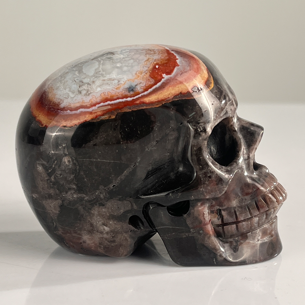 3" Red Crazy Lace Agate Crystal Skull - Pattern E
